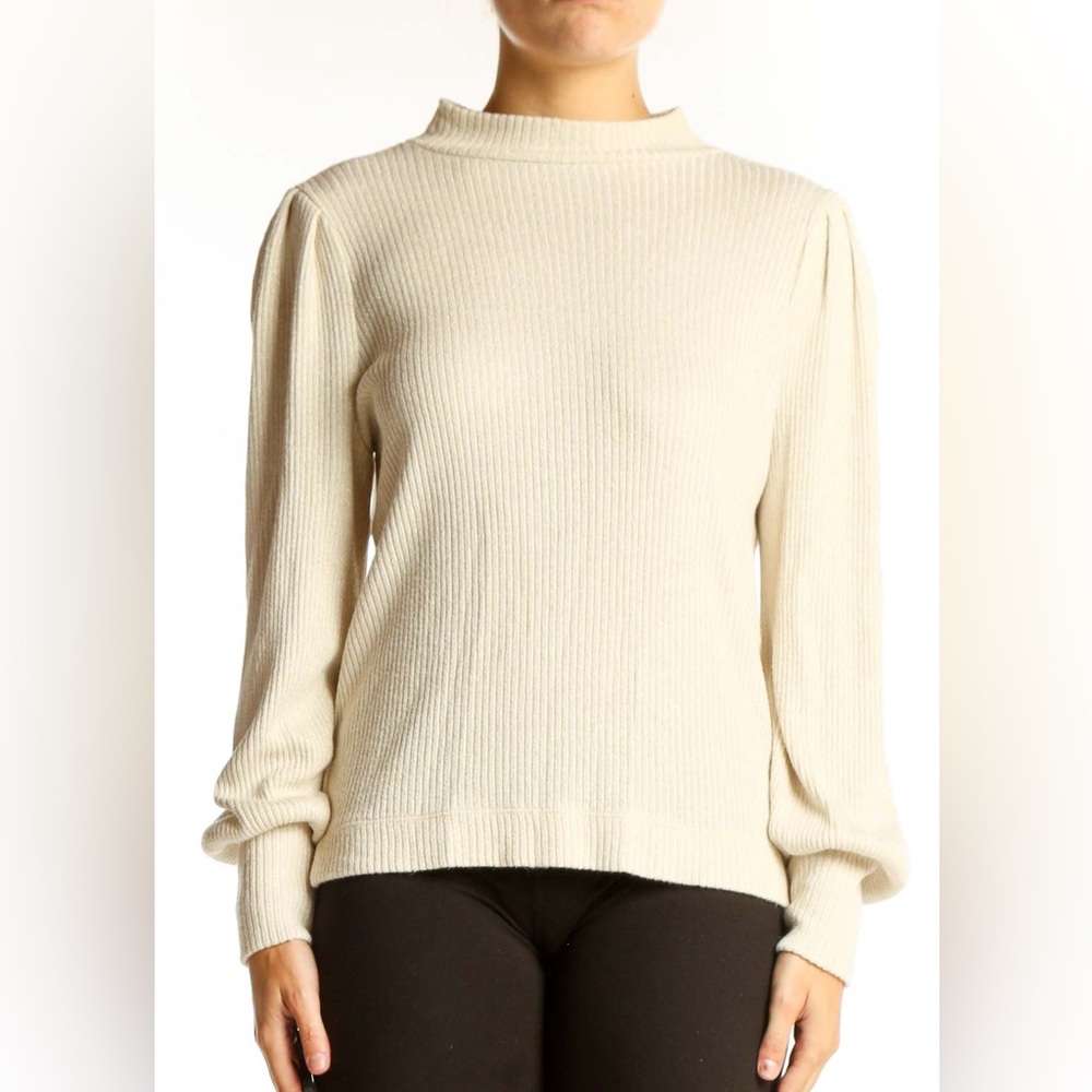 Loft Cream/Metallic Ribbed Mock Neck Sweater